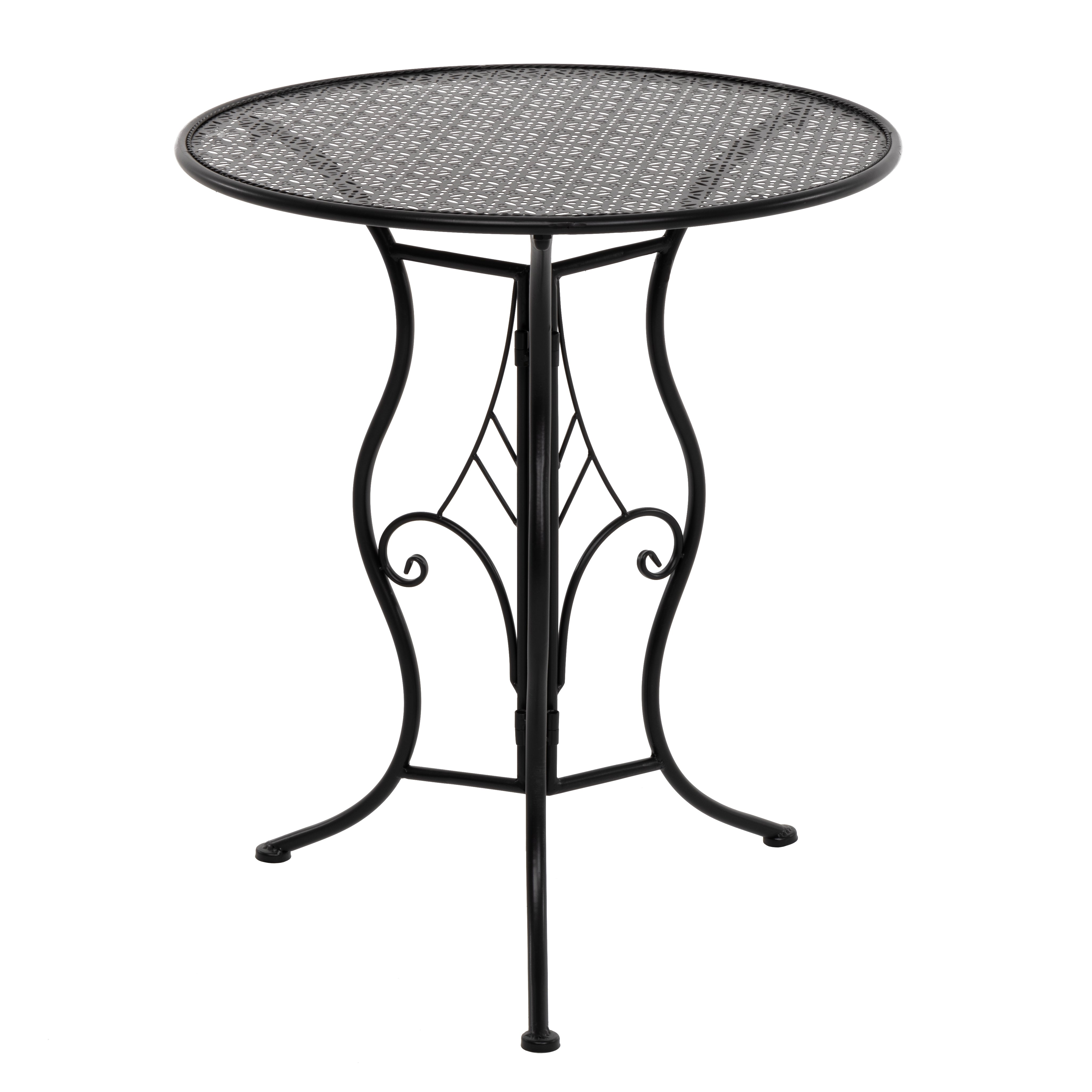 VESTIAMO CASA GIARDINO - Set giardino Bistrot tavolo rotondo 60 cm e 2 sedie pieghevoli in metallo Nero Stile Liberty